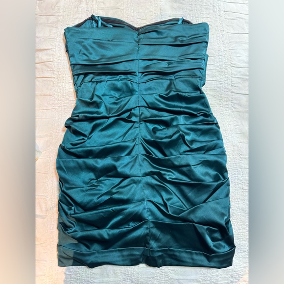 NWT Teal Ruched Satin Sweetheart Strapless Dress - Picture 2 of 7